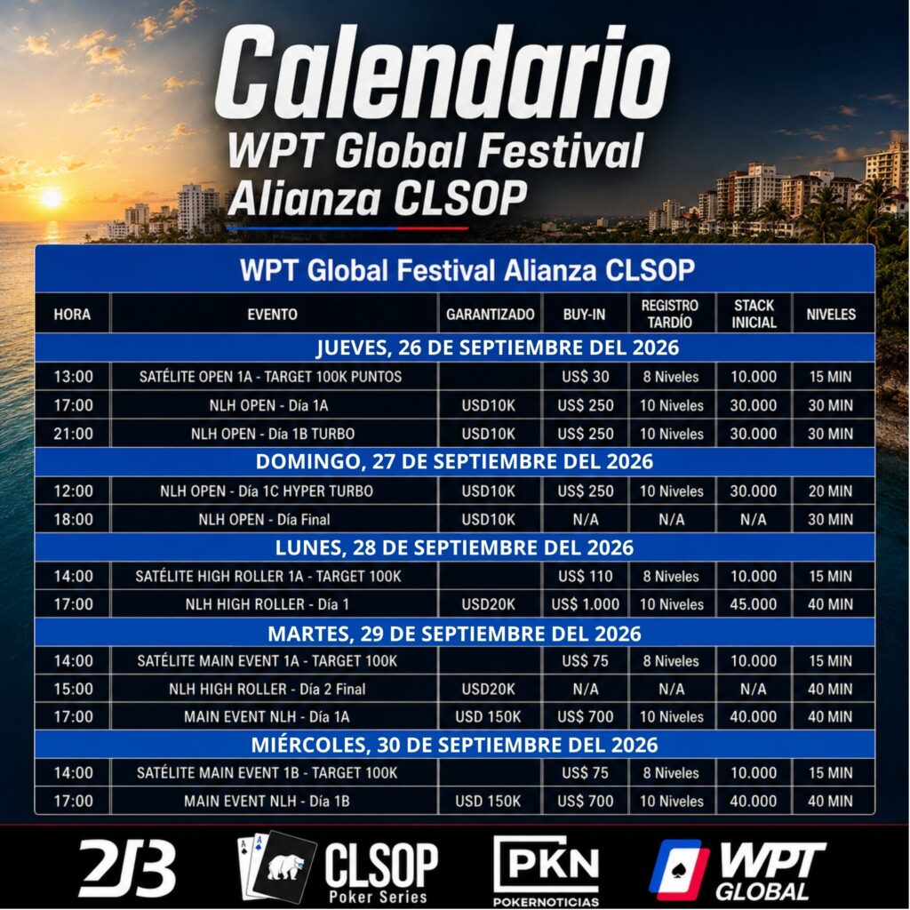WPT Global Festival Alianza CLSOP: calendario oficial y nuevas fechas en Santo Domingo