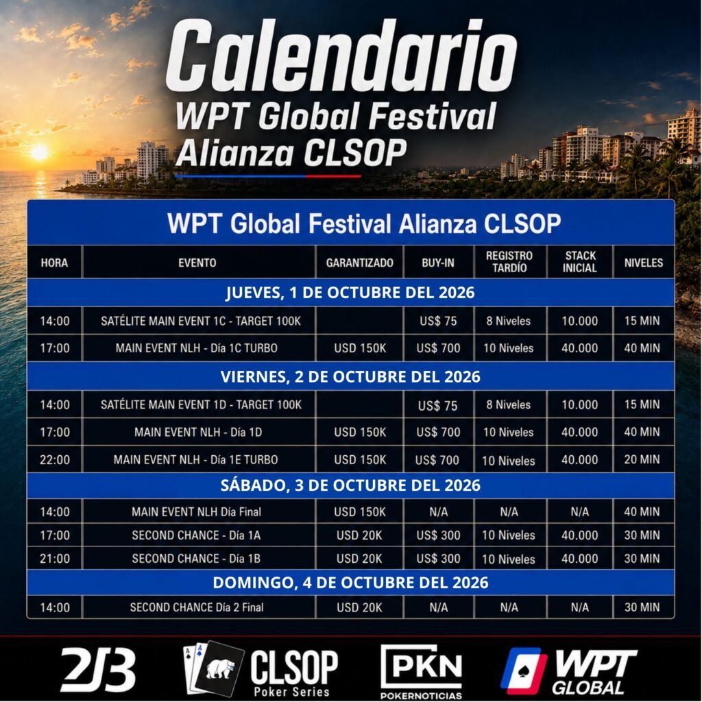 WPT Global Festival Alianza CLSOP: calendario oficial y nuevas fechas en Santo Domingo