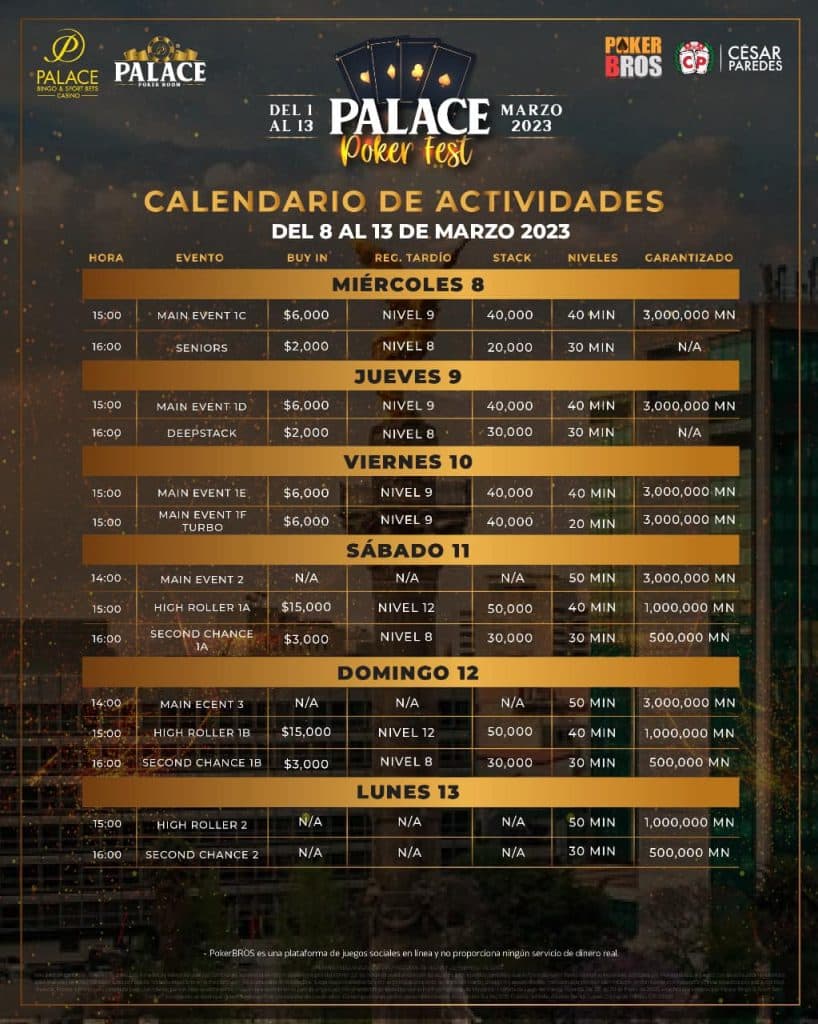 Hoy inicia la Palace Poker Fest con +MXNM a repartir en sus 9 eventos