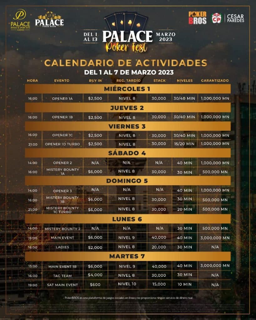 Hoy inicia la Palace Poker Fest con +MXNM a repartir en sus 9 eventos