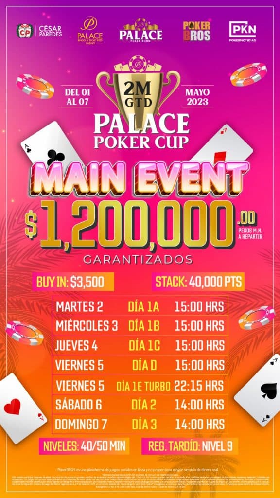 La Palace Poker Cup tendrá lugar del 1 al 7 de mayo con dos millones de pesos en garantizados