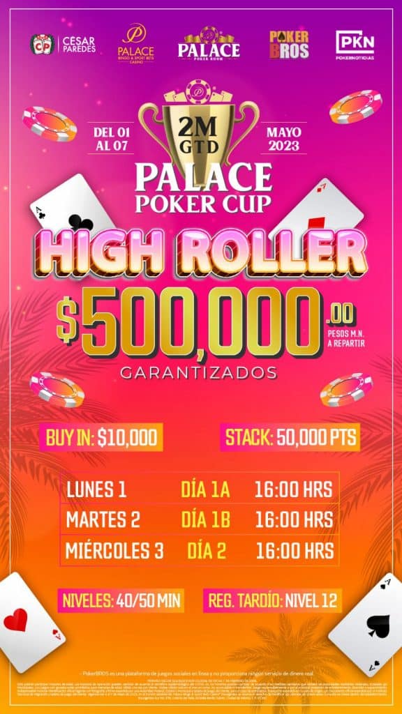 La Palace Poker Cup tendrá lugar del 1 al 7 de mayo con dos millones de pesos en garantizados