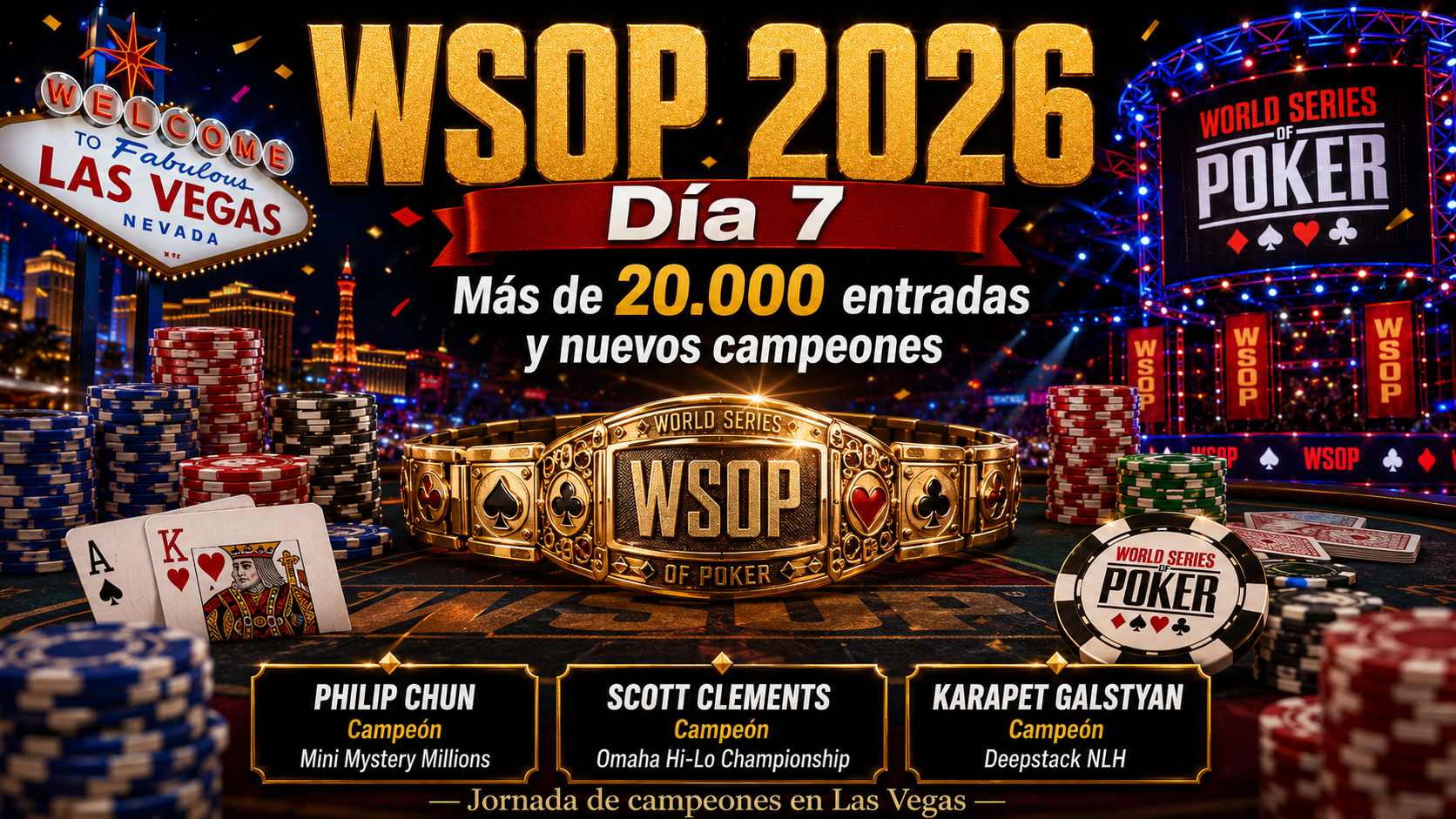 Más de 20.000 entradas y tres campeones: así avanza la WSOP 2026 en Las Vegas
