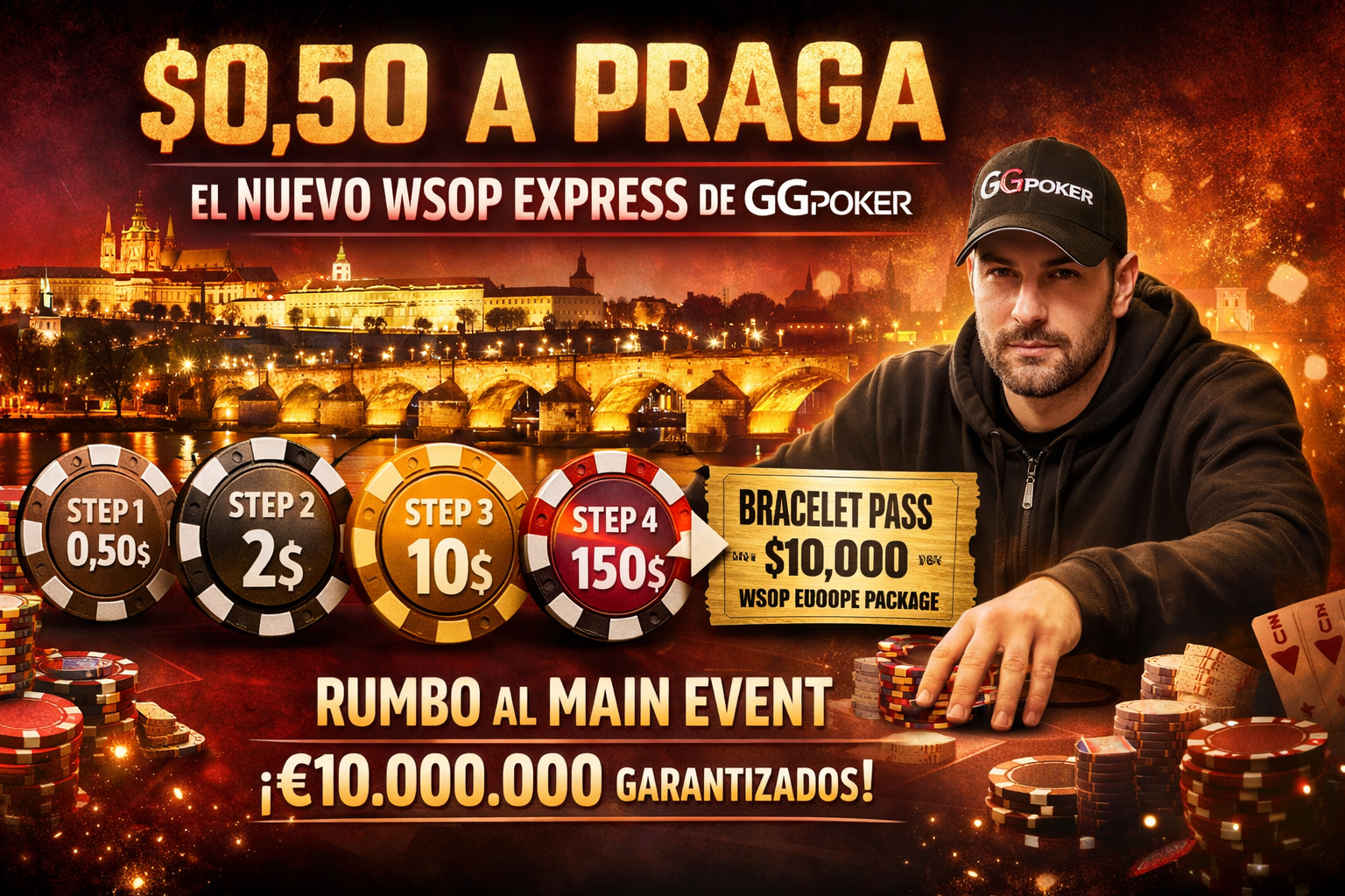 De 50 centavos a la Gloria en Praga: Así es el Nuevo Sistema «WSOP Express» de GGPoker para 2026