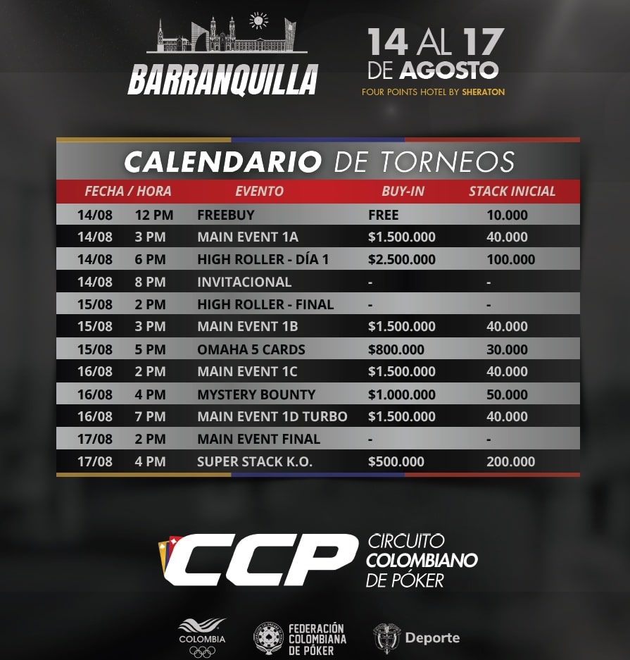 Llega el Circuito Colombiano de Póker a Barranquilla: del 14 al 17 de agosto