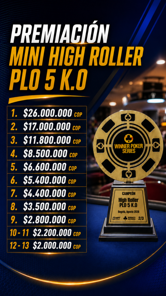 Romel Mejías lidera a los 16 sobrevivientes del Mini High Roller PLO 5 K.O. de la WPS Bogotá