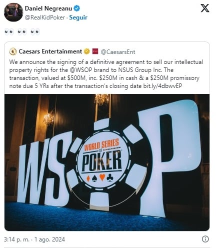 Las reacciones ante la compra de las WSOP por parte de GGPoker evidencian expectativa y optimismo