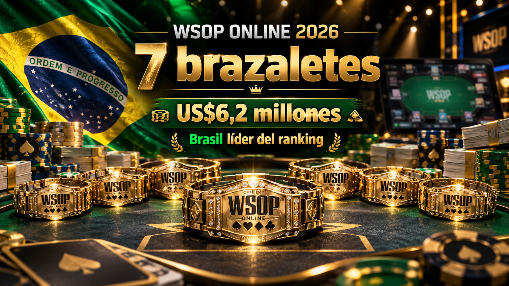 Brasil convierte las WSOP Online 2026 en una exhibición colectiva: siete brazaletes y 21 podios