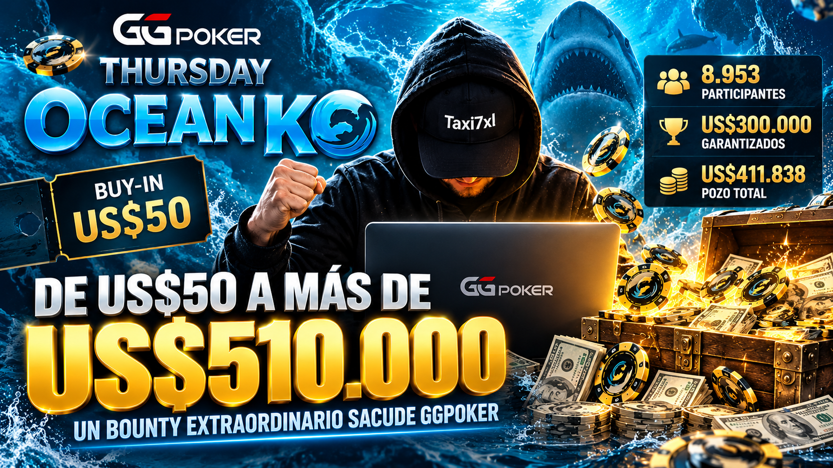 ¡De US$50 a medio millón! Un jugador hace historia con un bounty descomunal en GGPoker